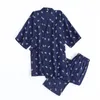 Vêtements de nuit pour femmes Hommes et femmes Pyjamas en coton Printemps Été Trois quarts manches Peignoirs en vrac Kimono Chinois Hanfu Couple Lounge