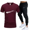 2023 Mens Tracksuit Trend Plain Simple Jackets Suit Round Neck Casual T-shirt Thin Trousers Casual Two-piece Set