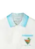Kazablanka İpek Sıradan Gömlek Erkek ve Kadınlar Yeni Beyaz ve Mavi Kaktüs Tenis Court Çiftleri Yaz Kısa Kollu Gömlek