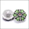 auto dvr Chiusure Ganci All'ingrosso Fiore verde Strass Zenzero Bottone a pressione Chiusura Risultati dei gioielli Donna Uomo Zircone Charms 18Mm Scatti in metallo Dhgcy