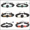 car dvr Beaded Strands Adjustable Beads Bracelets Mens Lava Rock Stone Beaded Strand Anxiety Essential Oil Volcanic Bracelet Set Drop Deliv Dhs4V