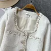 Women's Square Collar Rose Color Tweed Jacket Slim midja Woolen Short Coat SML