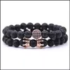 Coche dvr Beaded Strands 10Pc / Set Natural 8Mm Crown Volcano Stone Cz Round Bracelet Sets Regalos para hombres Mujeres Yoga hecho a mano Joyería Drop Deliv Dhwkj