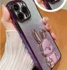 Porta de suporte de coelho de desenho animado e capa de telefone para iPhone 11 12 13 14 Pro Max X Xs Max XR 7 8 14 Plus Cover de revestimento de glitter de luxo