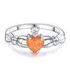 Anéis de casamento roxo laranja rosa opala claddagh anel feminino de coração fofo noivo de pedra delicada cor de prata para mulheres