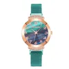 Orologi da polso Donna Numeri arabi Orologio Cinturino magnetico Moda strass Quadrante verde Orologi al quarzo Orologio Zegarek DamskiOrologi da polso Bert22