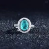 Wedding Rings Korean Style Minimalist Ring With Paraiba Tourmaline Stone Exquisite Oval Jewelry For Women Engagement Banquer Gifts