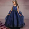 Robes de fille traînant fleur robes de demoiselle d'honneur élégante robe de princesse pour filles enfants noël longue fête robe de mariée enfants vêtements W0224