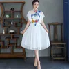 Ethnic Clothing Improved Cheongsam Dress Skirt Vestido Summer White Was Thin Fairy Temperament Elegant Dance Costume Qipao