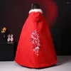 Ethnic Clothing Girl's Hanfu Red Cape Winter Embroidery Long Cloak Chinese Children Ancient Mantle Kids Year's Wear Keep Warm Christmas