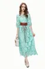 Women's Runway Dresses O Neck 3/4 Sleeves Embroidery Hollow Out Elegant Designer Party Prom Gown