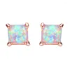 Stud Earrings 4/5/6/7MM Princess Cut Crystal Square For Women Men Silver Rose Gold Color Black CZ White Blue Fire Opal