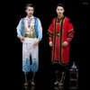 Bühnenkleidung Uigurische Kostüme Chinesischer Volkstanz Fetival Feier Aufführung Ethnische Kleidung für Männer