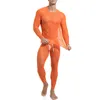 Vêtements de nuit pour hommes Ensembles de pyjamas pour hommes sexy Voir à travers la soie glacée Homme mince T-shirt Pantalon Pyjama Skinny Fitness Équitation Sommeil Bas Vêtements de nuit