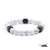 CAR DVR Pärledsträngar 10pc/set Natural 8mm Howlite Cubic Zircon Ball Pärlor Armbandsgåvor för män Kvinnor Handgjorda smycken Drop Delivery BRAC DHJ1H