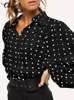 Women's Blouses Shirts Celmia Fashion Tunics Women White Summer Polka Dot Elegant Button Loose Long Lantern Sleeve Lapel Party Tops 230227