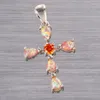 Pendant Necklaces KONGMOON Cross Orange Red CZ Mexican Brown Fire Opal Silver Plated Jewelry For Women Necklace