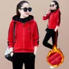 Gym Kleding Kapupje Dubbele zijdige fluwelen Gold Sexy Casual Sports Pak Dames Winter Fleece verdikte trui tweedelig hardlopen