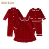 Pyjama's 1-9y Baby Boy Girl Kerstmis Essentiële Warm Winter Red Velvet Pyjama's Set Toddler Lange mouw Lace Sleepwear Kinderkledingpak 230227