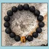 car dvr Beaded Strands Mens Lava Rock Beaded Bracelets Strand Black Volcanic 10Mm Round Essential Oil Diffusion Beads With 1Pcs Natural Gem Dhtno