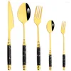 Conjuntos de utensílios de jantar 4/5pcs Definir talheres de aço inoxidável de ouro branco textura de mármore de mármore ocidental faca faca de faca de faca de cozinha