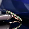 Cluster Rings 0.12ct G-H SI1 Natural Diamond And Emerald 14K Rose Gold Engagement Wedding Band