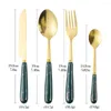 Conjuntos de utensílios de jantar 16pcs alça de cerâmica talheres de ouro verde conjunto de faca colher de aço inoxidável cozinha de mesa completa talheres de mesa