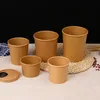 Kraft Paper Cups Soup Bowls Containrar Glass Kraft Mat engångsdessertkopp med lock