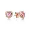 Pembe CZ Diamond Heart Stud Küpe Gül Altın Pandora için 925 Sterlling Gümüş Düğün Tasarımcı Kadınlar için Takı Hediye Hediye Orijinal Kutu ile Lüks Küpe