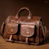 Skolväskor Mantime/Slow Time European och American Fashion Leather Travel Bag First Layer Cowhide Bagage Large Capacity Business Trave