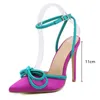 Dress Shoes Runway Style Satin Mixed Colors Dames Pumps Sexy enkelriem gesp gew. Dunne hoge hakken vrouwelijke muilezels zomerfeest porm porm schoensl230227