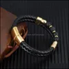 voiture dvr Lien Chaîne En Cuir Tressé Bracelets Pour Hommes Lien Brin 8 Mm Pierre Perles Avec Fermoir Magnétique Bande De Poignet Corde Manchette Bracelet La Dhoaw