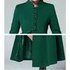Женская шерстяная смеси 2023 Зимние женщины из шерстяного пальто темно -зеленый лацка