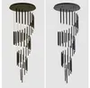 Modern LED -trappa Chandelier Duplex Loft Pendant Lamp Nordic Living Room Lamp Villa Spiral trappa Svart långt hängande ljus