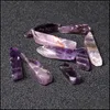 CAR DVR STONE Natural Amethyst Crystal Quartz Stick Point Pärlor Topp Borrerad lila Löst hänge för smycken som gör cirka 2 mm hål droppe Deliv Dhzby