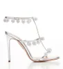 Women summer sandal high heels brand cha beaded T-Strap Sandals open toe sexy thin heel Bridal Wedding Party Lady High-Heels box 35-44