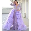 Deep V Devel Evening Dresses Vricts Mermaid Sequin Parkle Long Sleeve Prom Dress مع قطار قابل للفصل سيدات Vestido de Novia 2023