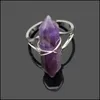 car dvr Cluster Rings Fashion Wire Wrapped Crystal Healing Stone Natural Women Ring Adjustable Open Shape Amethysts Pink Quartz Tiger Eye La Dh8Wh