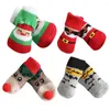 Hundkläder 4 PCS SOCKS CAT Non-Slip Christmas Shoes Festival Temat Woven Protector Stickning Pet Supplies for Floor Inomhus