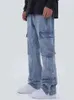 Mäns jeans märke jeans y2k retro trend hiphop raklegbyxor lösa avslappnade verktyg wideleg byxor street mäns slitage y2k jeans män baggy z0225