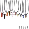 car dvr Pendant Necklaces Healing Irregar Stone Rec Bar Crystal Quartz Opal Necklace Leather Chains For Men Women Fashion Jewelry Drop Deliv Dhr6C