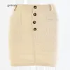 Skirts Sexy Khaki Ribbed Women High Waist Skirt 2023 Autumn Casual Knitted Bodycon Pencil Breasted Cotton Mini