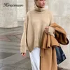 Kvinnors tröjor Hirsionsan Chic Turtle Neck Autumn Winter Sweater Women Soft Warm Basic Stickover 12 Colors Loose Casual Female Jumper 230227