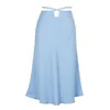 スカート女性のためのサテンハイウエストAラインエレガントな夏のピンクミディスカートファッション2023