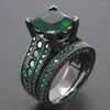 Anillos de racimo Joyería vintage Conjunto de anillos de mujer de zafiro verde Compromiso de boda con relleno de oro negro Diseño doble