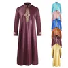 Roupas étnicas 2023 Ramadã masculino ABAYA Bordado de cor sólida Bordado de colar de Dubai Dubai Islâmica Moda Islâmica Vintage Loose