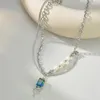 Chaînes 2023 Bleu Vert Zircon Panneau Boucle D'oreille Collier Pour Femmes En Acier Inoxydable Lien Chaîne Unisexe Poignet Bijoux Ensembles Cadeau