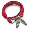 Charm Bracelets Fashion Braided Handmade Rope Wrap Vintage Leaf Feather Leather Multilayer Weave Bracelet Men Bangles Male Gift