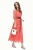 Women's Runway Dresses O Neck 3/4 Sleeves Embroidery Hollow Out Elegant Designer Party Prom Gown