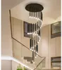 Modern LED -trappa Chandelier Duplex Loft Pendant Lamp Nordic Living Room Lamp Villa Spiral trappa Svart långt hängande ljus